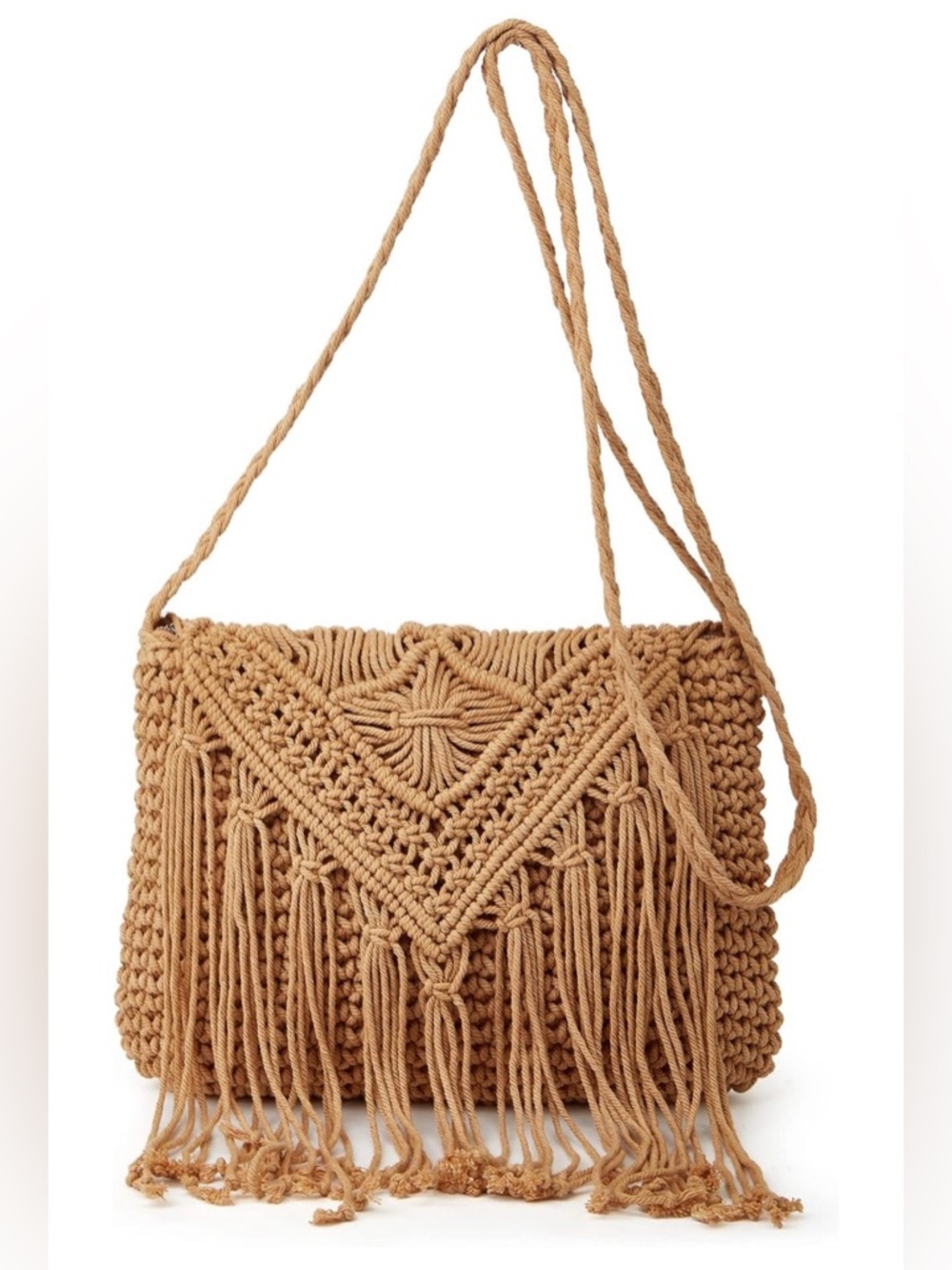 Pale Clay brown boho Macrame Purse hobo fringe festival hippie crossbody bag